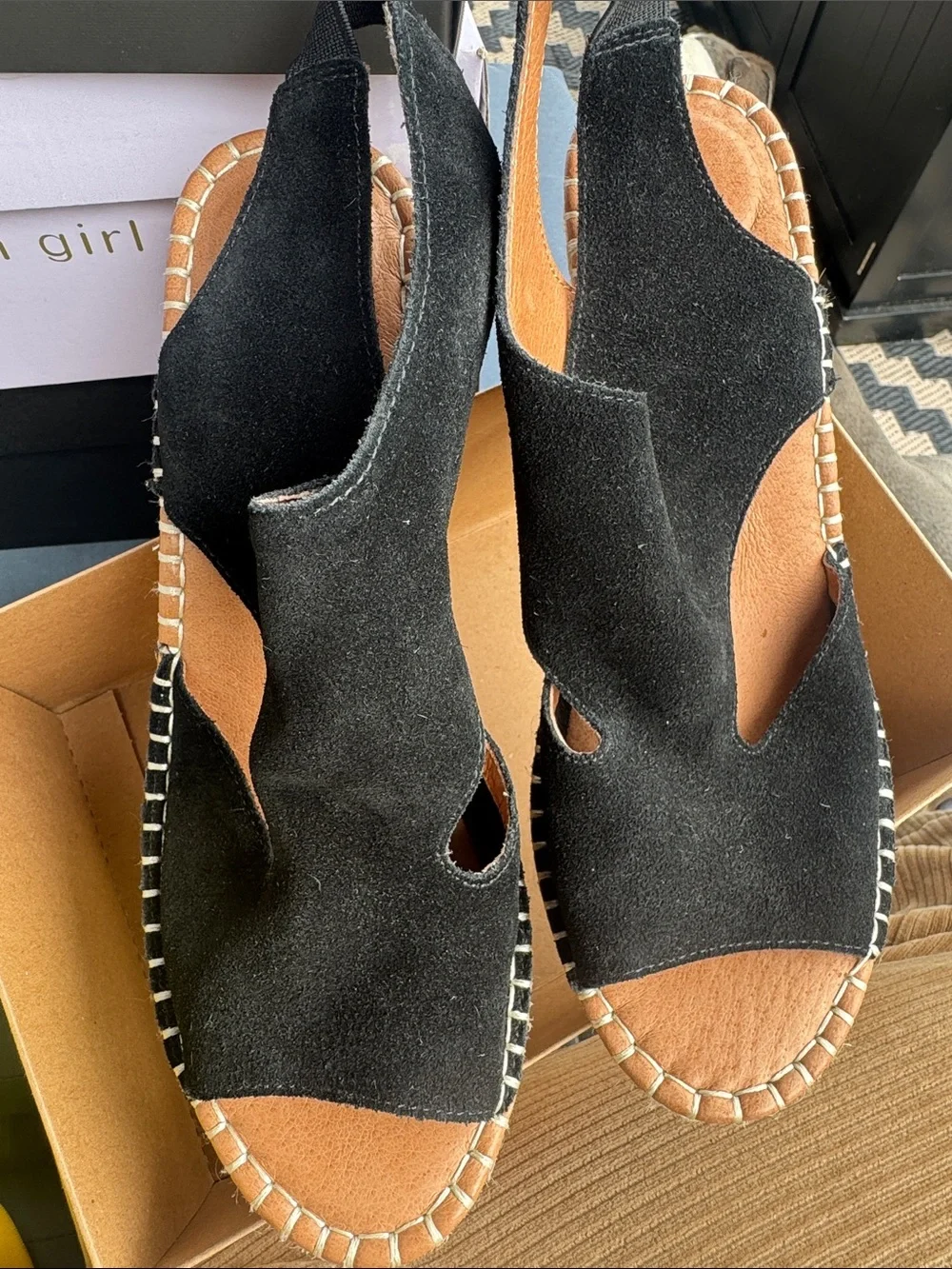 Gentle Souls Black Suede Espadrille Wedge Sandals | Comfort Platform | Size 11M